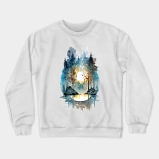 Mountain lake surrounded with trees - 2 Crewneck Sweatshirt